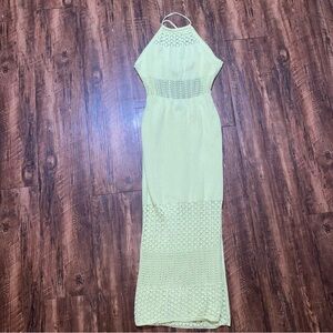 Vici Lime Green Halter Knit Y2K Boho Maxi Dress Small